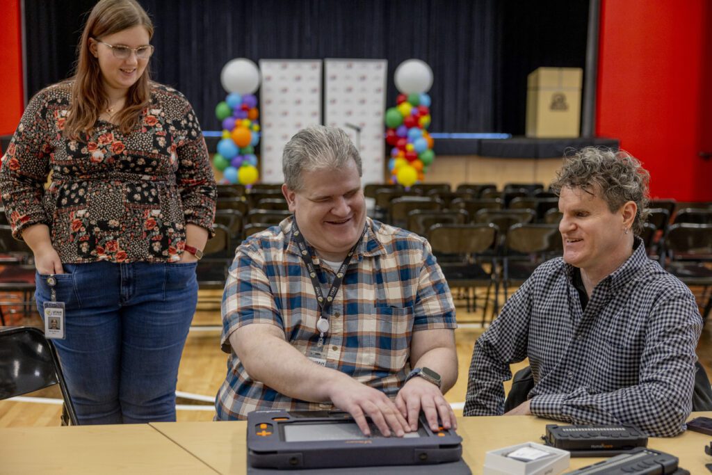 Lindsay Yazzolino, tactile specialist, speaks to students and staff at the Utah Schools for the Deaf and Blind on Wed. April 10, 2024 in Salt Lake City.