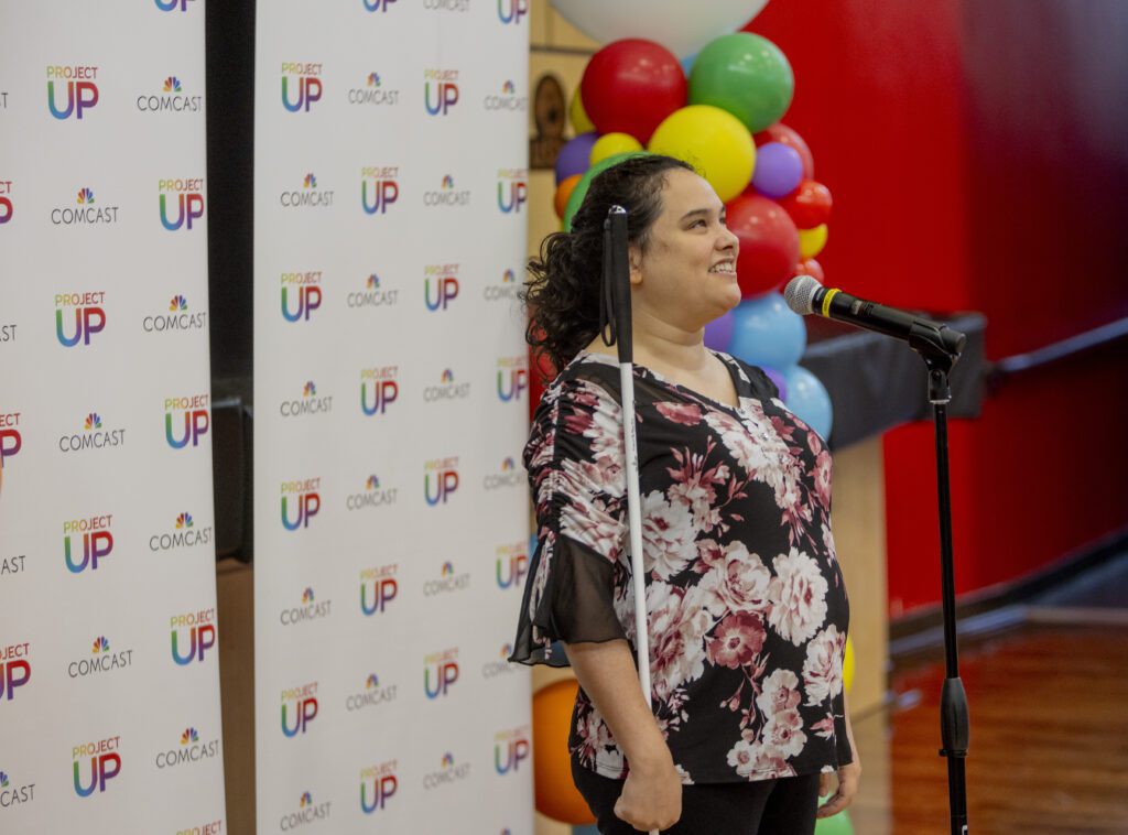 Lindsay Yazzolino, tactile specialist, speaks to students and staff at the Utah Schools for the Deaf and Blind on Wed. April 10, 2024 in Salt Lake City.